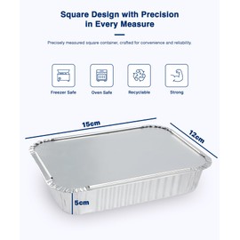 Aluminium Foil Trays with Lids 25Pcs, No2 Size Disposable Foil Containers with Extra Strong Lids, Sturdy Reusable Foil Dishes with Lids Takeaway Containers for Food Storage, Baking, Lunch, and Party