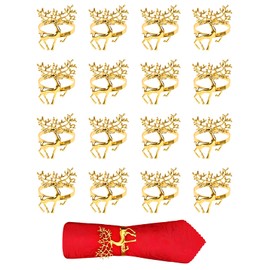XdealCozyxc 16 Pcs Napkin Rings, Gold Reindeer Napkin Buckle for Christmas Thanksgiving Wedding Party Dinner Table Decorations