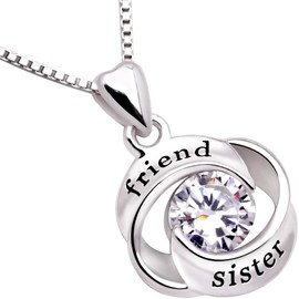 ALOV Jewelry Sterling Silver friend and sister Love Heart Cubic Zirconia Pendant Necklace
