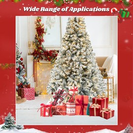 【2024 Christmas Tree Ideas】6.5ft Pre-Lit Snow Flocked Artificial Christmas Pine Tree with LED Lights and Metal Base Stand for Home, Office, Party,Xmas Decoratio christmas tree