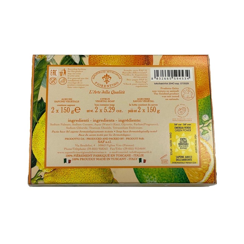 Saponificio Artigianale Fiorentino, Citrus Soap Vegetable Soap Set of 2