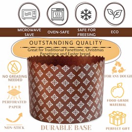 15oz Large Panettone Paper Molds for Baking - 12pcs | H 3.54″ x W 5.11″ (9cm x 13cm) | Kulich & Easter Bread Pans | Durable, Round Non-Stick Paper Forms for Panettone & Holiday Breads
