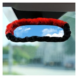 UHANBUT Soft Plush Car Rear View Mirror Cover, Cute Automotive Interior Mirrors Protector for Women, Universal Elastic Vehicle Rear View Mirror Decoration Accessories for Car, Truck (Red/Black)