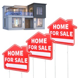 3 Pack Home For Sale Sign with Stakes, Double Sided Signs, For Sale By Owner Sign Kit for Home House Real Estate Yard, 17" x 13"(Red)