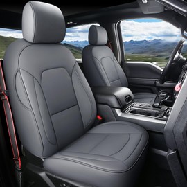 Coverado Front Seat Covers for Ford F150, Leather Auto Seat Cover Fit 2015-2026 F150, 2017-2026 F250 F350 F450 (Gray)