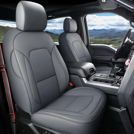 Coverado Front Seat Covers for Ford F150, Leather Auto Seat Cover Fit 2015-2026 F150, 2017-2026 F250 F350 F450 (Gray)