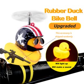 wonuu Rubber Duck Bike Bell, Squeeze Ducks with Helmet for Cycling Car Dashboard Decorations Motorcycle Bicycle Accessories (Silver-Star Flag)