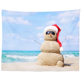 BELECO Christmas Snowman Tapestry Wall Hanging Tropical Beach Christmas In July Tapestry Backdrop Wall Decor 106x70 Inch Christmas New Year Party Decorations Backdrop Bedroom Living Room Home Decor