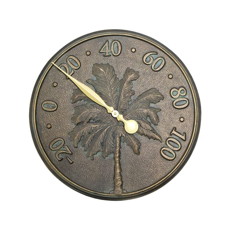 BestNest Whitehall Palm Tree Clock & Thermometer Set, Bronze Verdi,