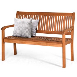 GoPlus 50'' Outdoor Garden Bench Loveseat 2-Person Seat Porch Armrest Chair Solid Wood