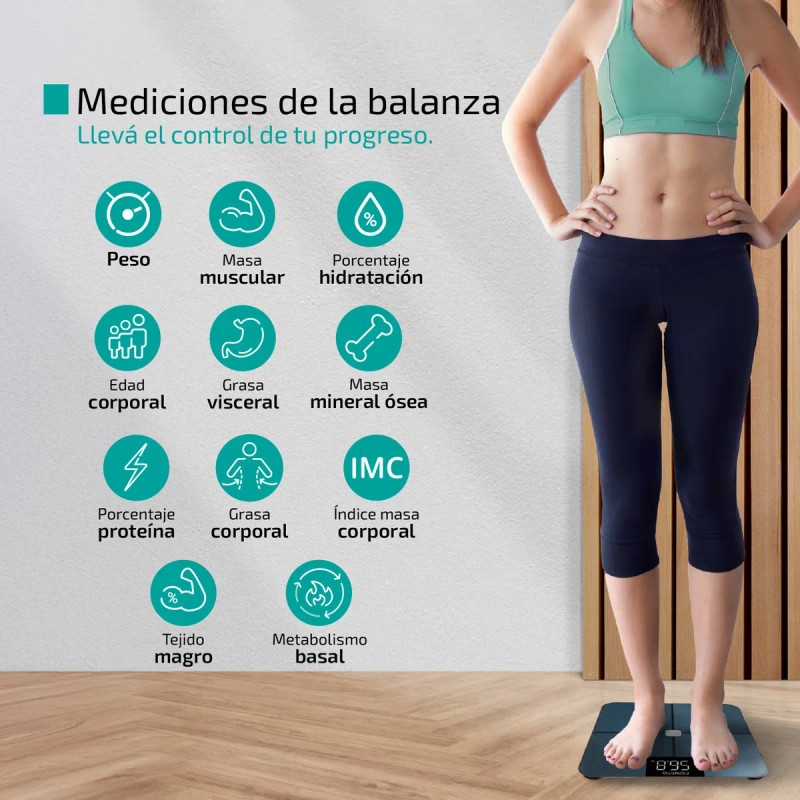 Bascula Corporal Digital Bioimpedancia Inteligente Bluetooth 180kg Personas Peso Pesa