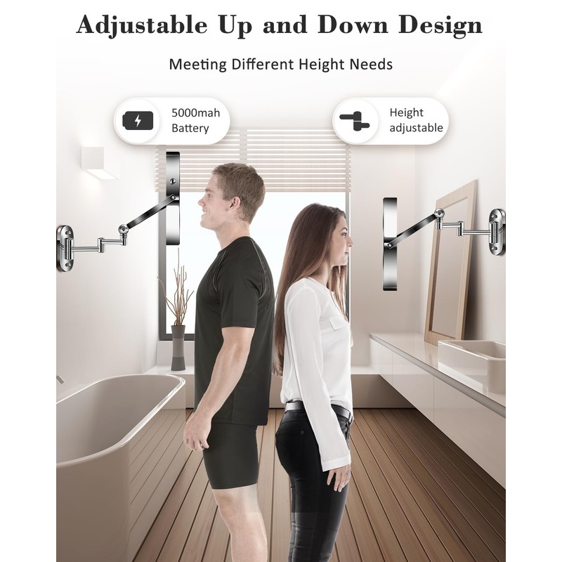 vpu 9" Wall Mounted Makeup Mirror with Light, 20X/1X Height