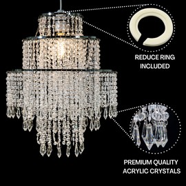 Giggi Giggi 3-Tier Clear Chandelier Light Shade | Lamp Shade for Pendant Light Ceiling Light Shade Acrylic Crystal Chandelier Easy Fit Lampshades for Ceiling Lights for Living Room Bedroom Kitchen Hallway