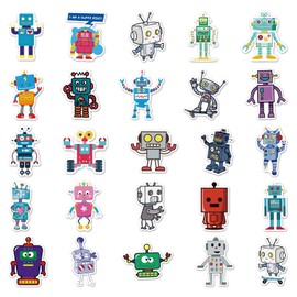 50Pcs Cute Robot Stickers, Science Theme Vinyl Waterproof Decals for Computer Skateboard Laptop Water Bottle Luggage Notebook for Kids Teens Adult