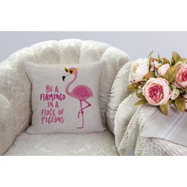 SSOIU Quote Saying Decor Throw Pillow Covers Be a Flamingo in a Flock of Pigeons with Motivational Quotes Cotton Linen Decorative Pillow Covers for Home Sofa Bed Room Pillowcase 18"x18"