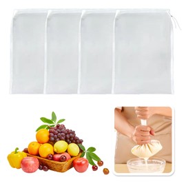 Pack of 4 Nut Milk Bags, Organic Washable Filter Bags, Cheese Sieve Mesh Bags, Straining Cloth Reusable for Fine Manufacture Gourmet Cheese, Milk, Brew Tofu, Yogurt etc., Filter Muslin Nut Milk Bag,