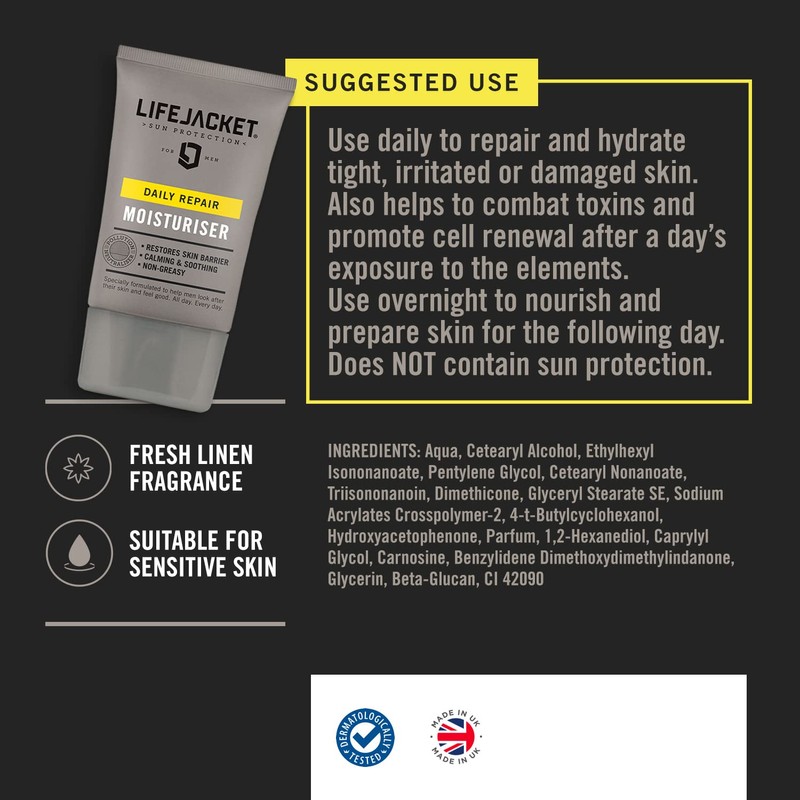 LifeJacket Daily Repair Moisturiser for Men (100ml) Overnight Hydration Face