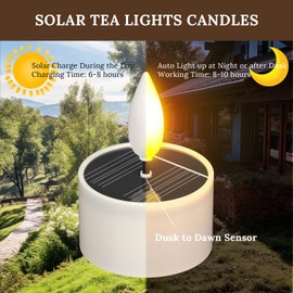 SoulBay Solar Tea Lights Outdoor, 12 pcs 1.5" D x 2.1" H Waterproof LED Flickering Small Tealight Candles, Auto Light Up at Night, Flameless Battery Candle for Lanterns Patio Garden Camping Decor