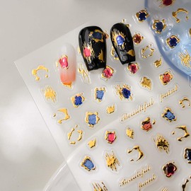 Irregular Frame Nail Stickers Gold Nail Art Decals 5D Embossed Metallic Stickers for Nails Designs Self Adhesive Nail Art Supplies & Decorations for Women Girls 1 Sheet