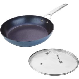 MsMk Non stick frying pan set with lid Blue, 12-inch Durable skillet, Titanium and Diamond Non Stick Non-Toxic Coating From USA, Even Heating, Easy Clean-Up, Comfort Handle, Induction Compatibility