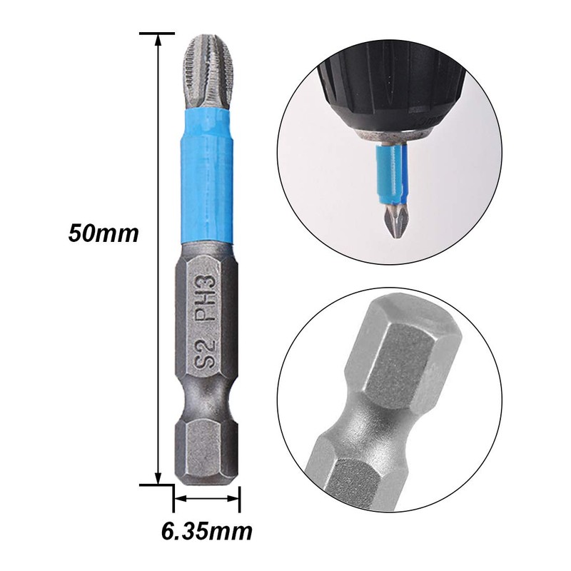 SeonFook 12pcs Blue Leather Cross Driver Bits Alloy Steel PZ1,