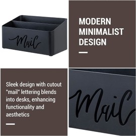 MyGift 2 Slot Modern Matte Black Metal Desktop Mail Sorter with Cutout Script Lettering, Office Desk or Home Entryway Table Incoming Outgoing Letter Holder