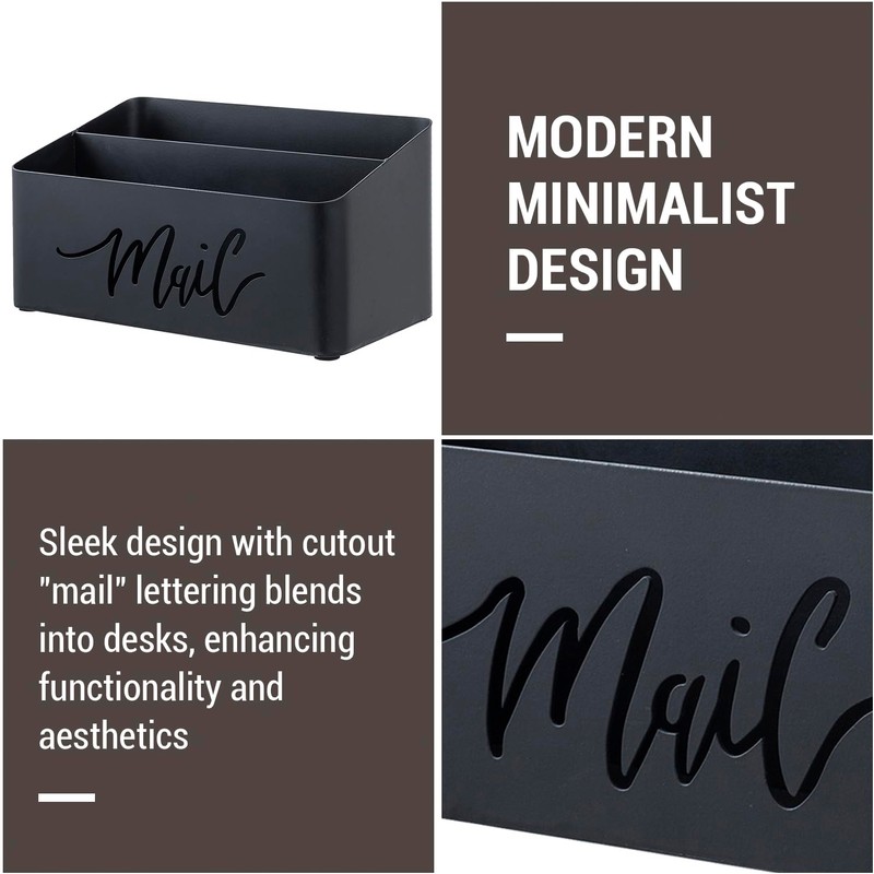 MyGift 2 Slot Modern Matte Black Metal Desktop Mail Sorter