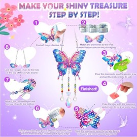 Manualidades para niñas de 8 a 12 años, kits de arte de diamantes para niñas de 10 a 12 años, 3 piezas de arte de diamantes, atrapasoles y kits de campanillas de viento para niños, gran regalo de cumpleaños, bonita decoración para el hogar, jardín, mochila