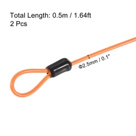 PATIKIL Security Steel Cable 2.5mm x 0.5m/1.64ft Coated Luggage Lock Wire Rope with Double Loop Orange 2 Pack