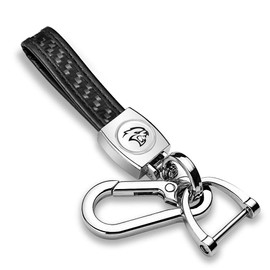 iPick Image Compatible with Dodge SRT Hellcat in White Real Carbon Fiber Loop-Strap Chrome Hook Key Chain