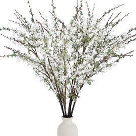 Geegoods 10PCS Artificial Snow Willow Branches for Indoor Decoration, White Faux Snow Willow Stems for Indoor Winter Decor, Fake Floral Arrangements for Home Office Table Centerpieces Decor