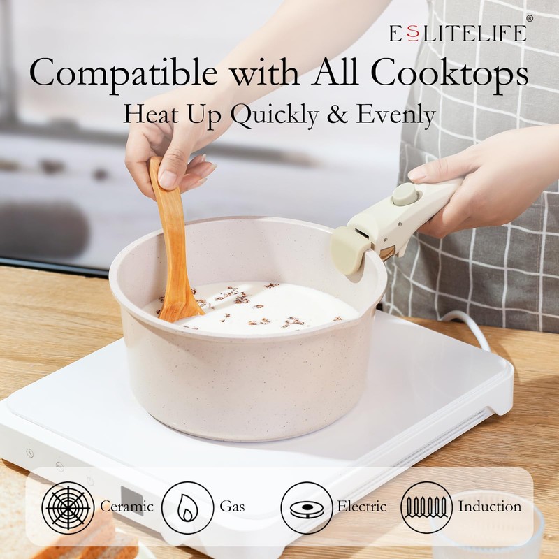 ESLITE LIFE Nonstick Cookware Sets with Detachable Handle,Ceramic Coating Pots