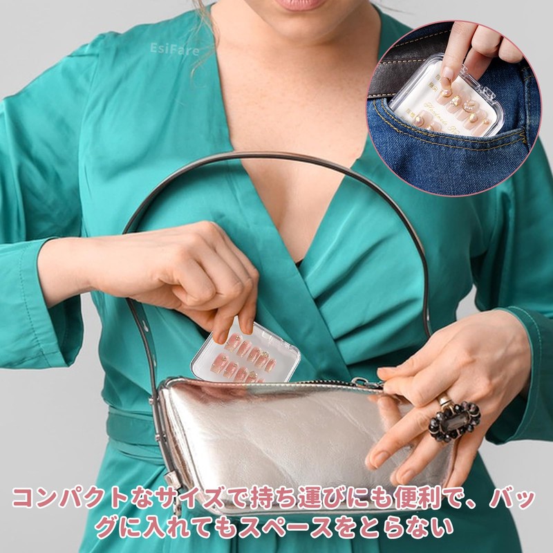 ネイルチップケース ネイルチップ 収納 4個セット 両面テープ60枚付き 持ち運び 小さい プラスチック 透明 つけ爪/人工ネイル