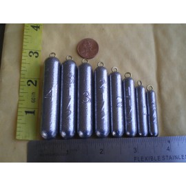HOME MADE 10 PCS. BOTTOM BOUNCER PENCIL SINKER 3/4 OZ./BRASS EYE/1-1/2" LONG X 5/16" WIDE