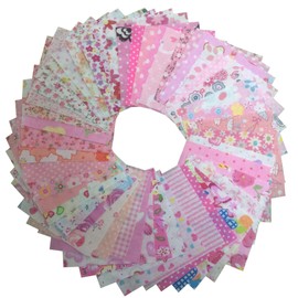 longshine-us 50pcs 4" x 4" Premium Cotton Craft Fabric Bundle Squares Patchwork Lint DIY Sewing Scrapbooking Quilting Dot Pattern Artcraft (Pink)