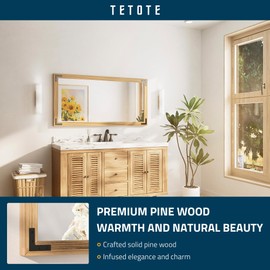 TETOTE 48 x 24 Wooden Rustic Mirror for Bathroom Sink, Rectangle Natural Wood Framed Vanity Wall Mirror for Modern Farmhouse Boho Living Room Bedroom Entryway Decor, Waterproof, Easy to Install