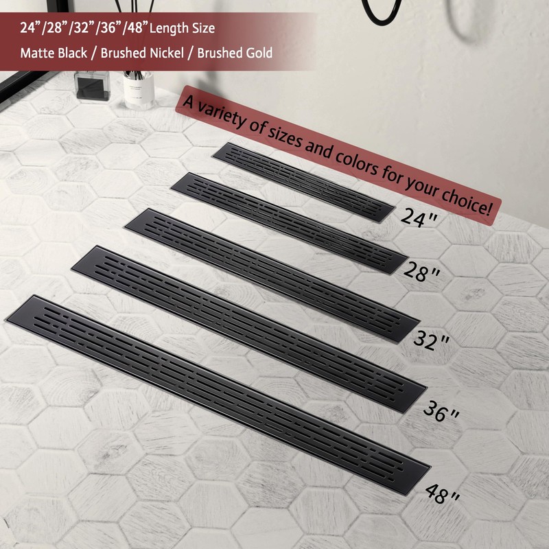 32 Inch Linear Shower Drain, Matte Black Shower Drain,Removable Grate,