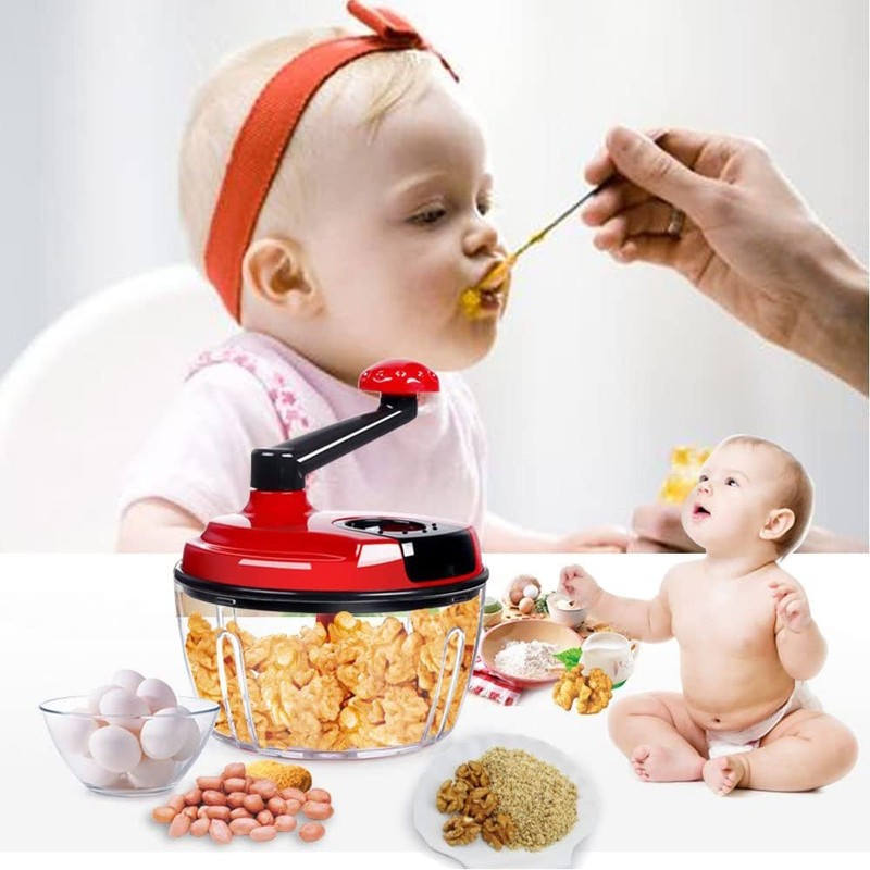 Multi-Functional Manual Food Processor,8 Cup Hand-powered Crank Chopper,Mincer Blender with