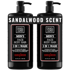 Dead Sea Collection Mens Body Wash 3 in 1 – Sandalwood Body Wash for Men – Shower Gel – Shampoo – Shower Soap for Face and Hair – Pack of 2 Bottles (33.8 Fl. Oz. Each)