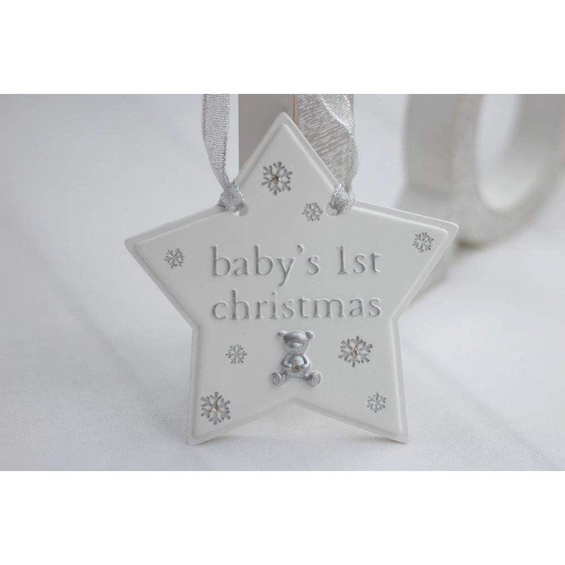 Bambino Baby's 1st Christmas Star Plaque Decoration with cute teddy