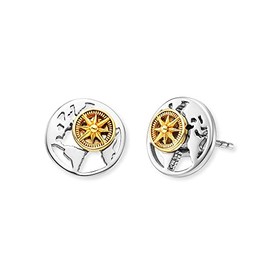 Engelsrufer Aloha Women's Earrings Sterling Silver with World Map and Wind Rose Bicolour - Nickel-Free, Sterling Silver, No Gemstone