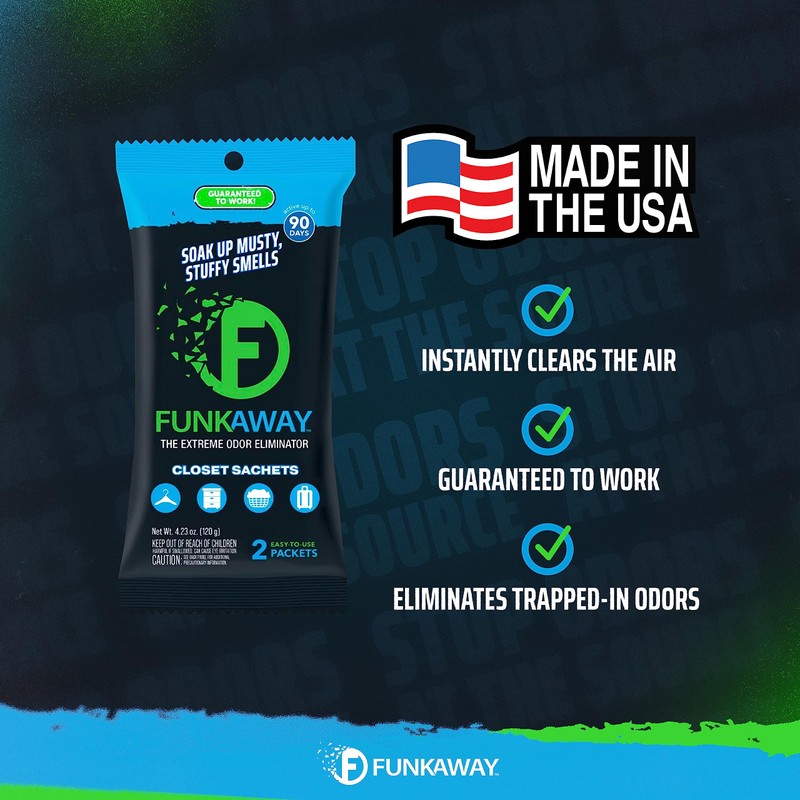 FunkAway Extreme Odor Eliminating Closet Sachet, Odor Absorbing Packet Ideal
