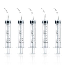 Pack of 5 Disposable Dental Syringes 12 ml Plastic Dental Irrigation with Curved Tip Watering Syringe for Dental Care Cleaning Pets Care Dental Syringe Dental Syringe Dental