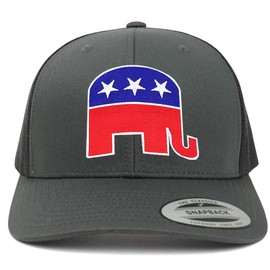 Armycrew Flexfit Republican Elephant Patch Retro Fit Trucker Mesh Cap - Charcoal - 2XL