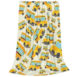 School Bus Fleece Blanket, Super Soft Cozy Throw Blanket 50" x 60", Lightweight Fuzzy Flannel Blanket Warm Throw Blankets for Couch, Sofa, Bed (Yellow)