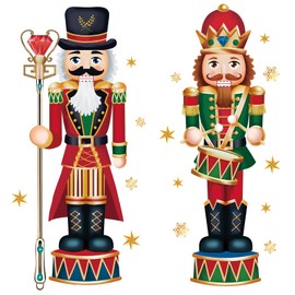 FUFUQUARE Christmas Nutcracker Wall Stickers Snowflakes Removable Wall Decals for Living Room Bedroom Home Shop Door Xmas Party Holiday Supplies