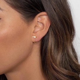 Gacimy Gold Huggie Half Hoop Earrings for Women, 1/2 Inches Small Gold Hoop Earrings for Women with 5mm Rectangle Cubic Zirconia, Rectangle CZ, Sterling Silver Yellow Gold Cubic Zirconia, Cubic