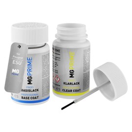 MG PRIME Autolack Lackstift Set für Peugeot ESU Blanc Okenite Nacre Metallic Basislack Klarlack je 50ml