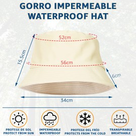QILZO Foldable Waterproof Rain Hat, Fishing Hat, Cap for Men and Women, Cap with Inner Lining, Ideal for Hiking, Outdoor Sports, beige