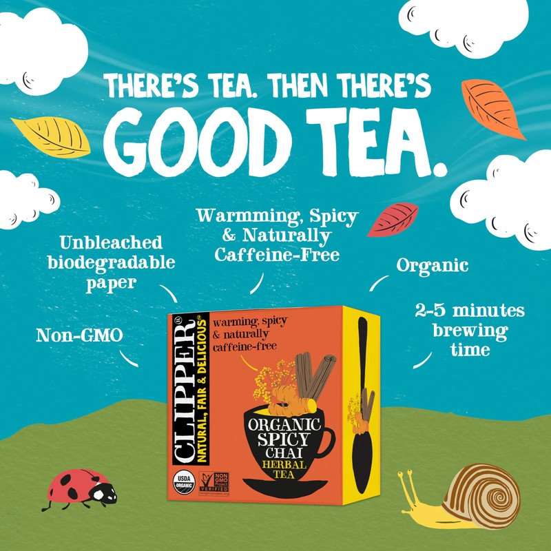 Clipper Tea Spicy Chai Herbal Tea – Caffeine Free, USDA
